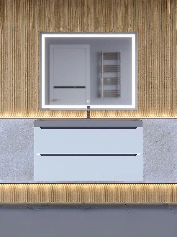 Тумба с раковиной Uperwood Tanos-Classic Quartz 100 3930421703 подвесная цвет Белый матовый Графит матовый