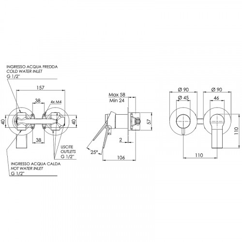 Смеситель для душа Remer Slash SL93ZPNO Черный матовый латунь встраиваемый