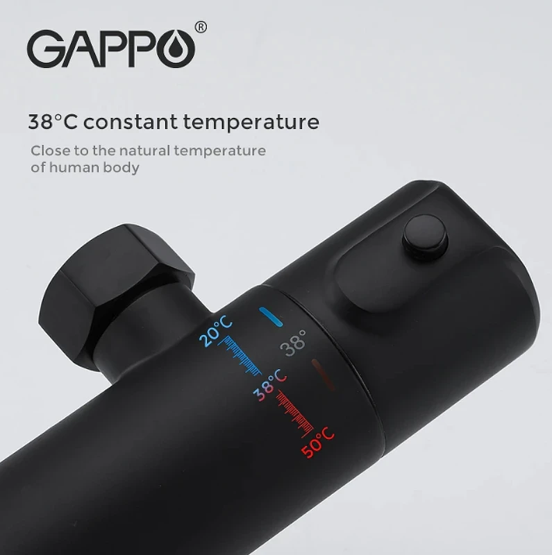 Душевая система Gappo G90 G2490-6 с термостатом Черная матовая латунь на стену