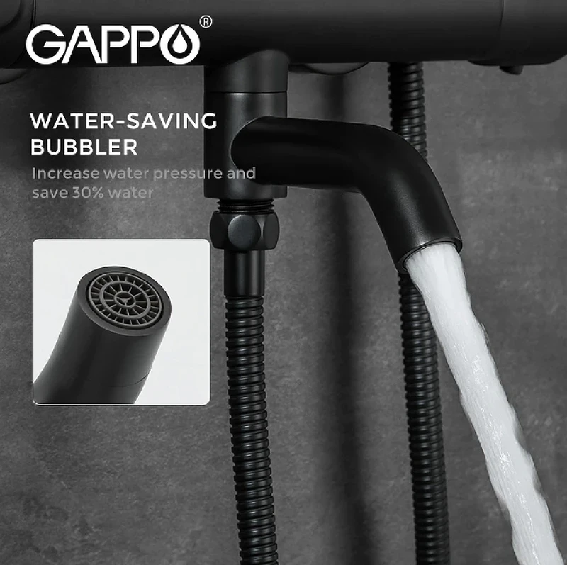 Душевая система Gappo G90 G2490-6 с термостатом Черная матовая латунь на стену