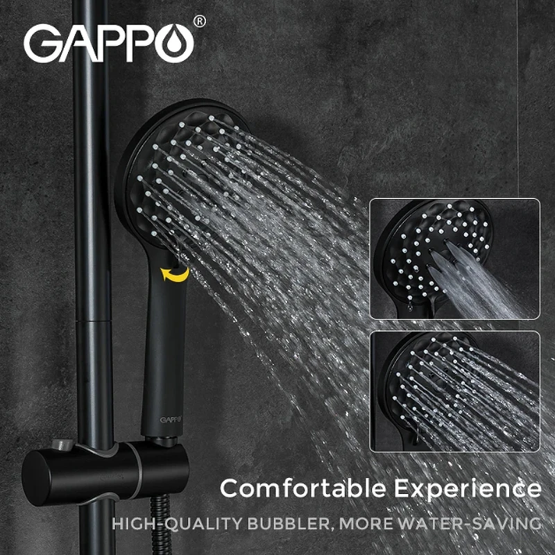 Душевая система Gappo G90 G2490-6 с термостатом Черная матовая латунь на стену