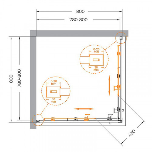Душевой уголок Cezares Relax-304 80x80 RELAX-304-A-2-80-C-GM профиль Оружейная сталь стекло прозрачное