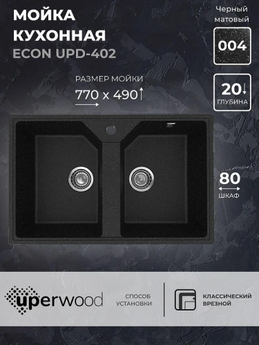 Кухонная мойка Uperwood Econ UPD-402-004 77 4010202115 цвет Черный оникс