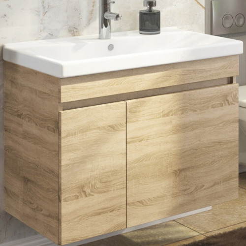 Тумба с раковиной Comforty Тромсе 80 00004142219 подвесная Дуб сонома МДФ / ЛДСП
