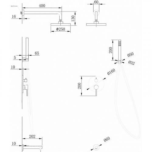 Душевая система Abber Emotion AF8817NG Никель латунь встраиваемый