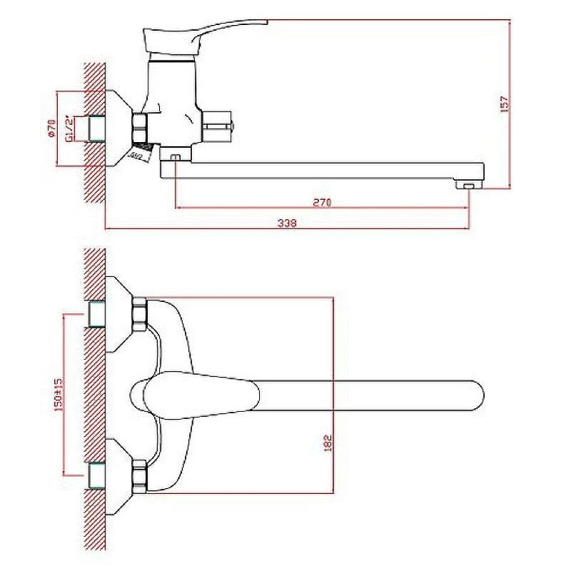 Смеситель для ванны Cron CN2214 Хром