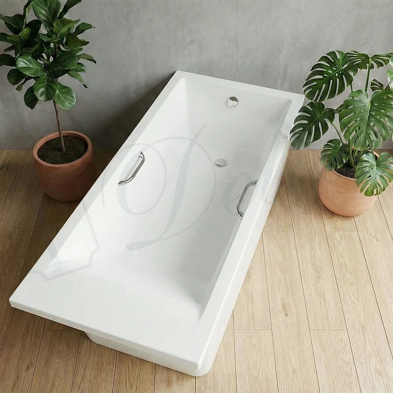 Ванна из искусственного камня Delice Diapason Ultra 180х80 DLR330052R-G с узким бортом цвет Белый глянцевый с ручками Хром