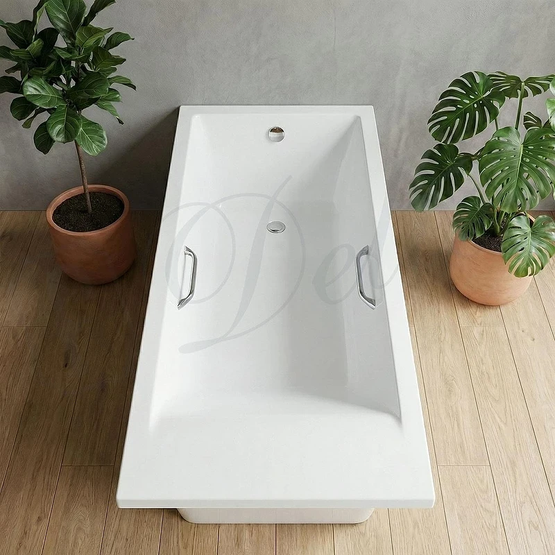 Ванна из искусственного камня Delice Diapason Ultra 180х80 DLR330052R-G с узким бортом цвет Белый глянцевый с ручками Хром
