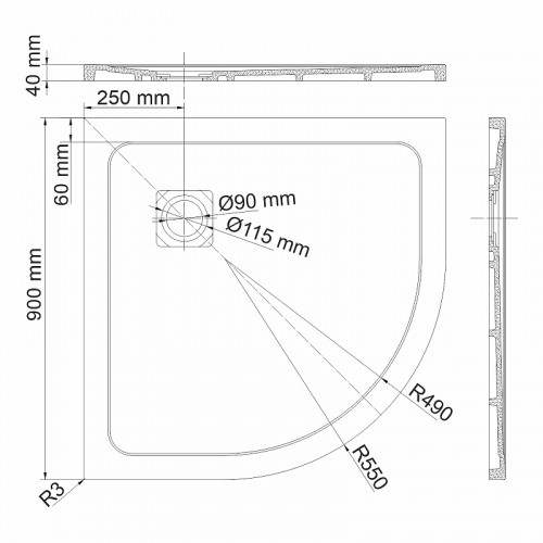 Душевой поддон из искусственного камня WasserKRAFT Neime 90х90 19T01 Черный матовый