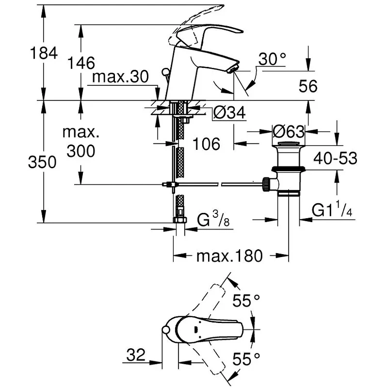Смеситель для раковины Grohe Eurosmart 33265002 Хром