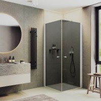 Душевой уголок Maybah Glass MGY-1296-1 800x800x1980 на монопетлях Белый стекло графитовое