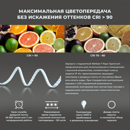 Зеркало Wellsee 7 Rays' Spectrum 50 172201600-172201610 с подсветкой цвет Черный матовый с сенсорным выключателем