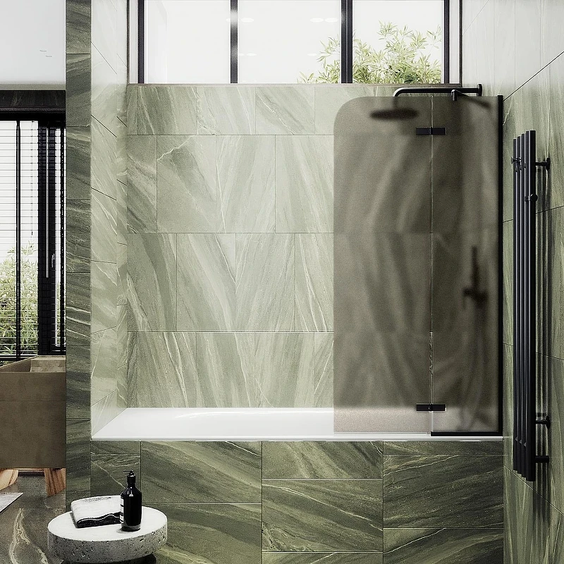 Шторка для ванны Maybah Glass MGV-917-6 990х1400 поворотная с добором Черный стекло бронзовое матовое