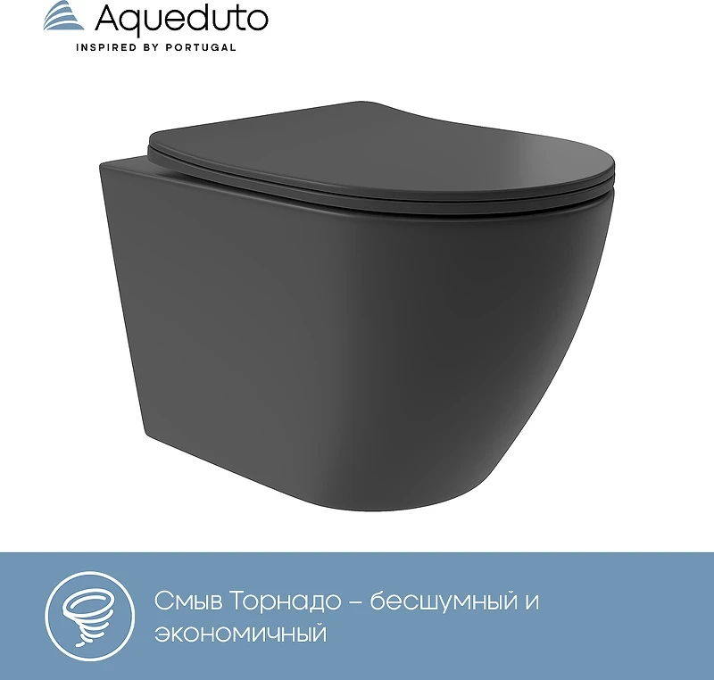 Унитаз Aqueduto Ovo Plus OVOT0240 подвесной Черный матовый с сиденьем Микролифт фарфор подвесной