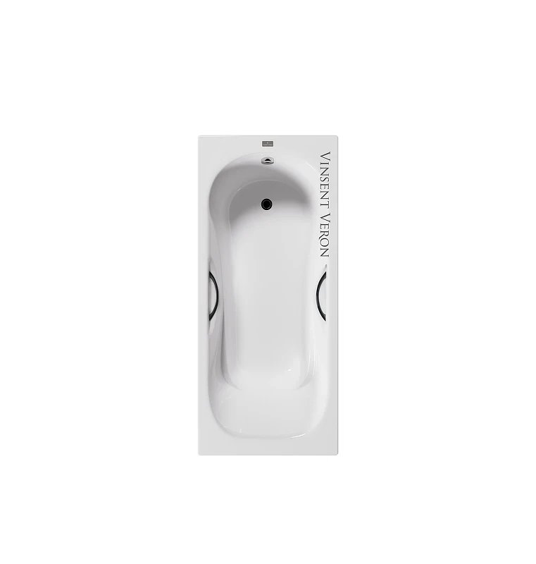 Чугунная ванна Vinsent Veron Aura 150x75 VAU1507542H/VH0015BL цвет Белый с дугообразными черными матовыми ручками