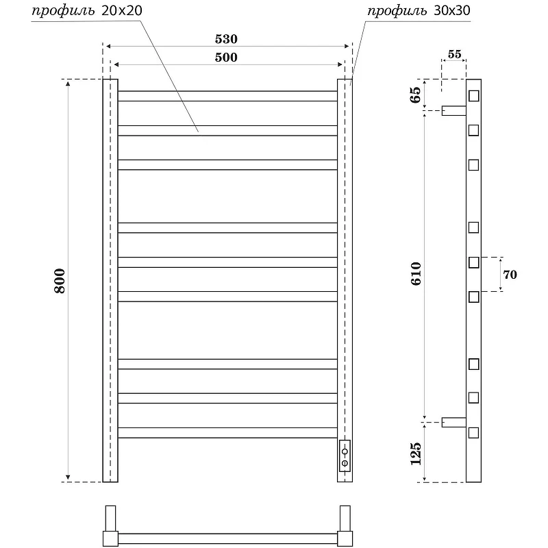Электрический полотенцесушитель Point Вега PN71858GB П9 500x800 диммер справа Графит блеск