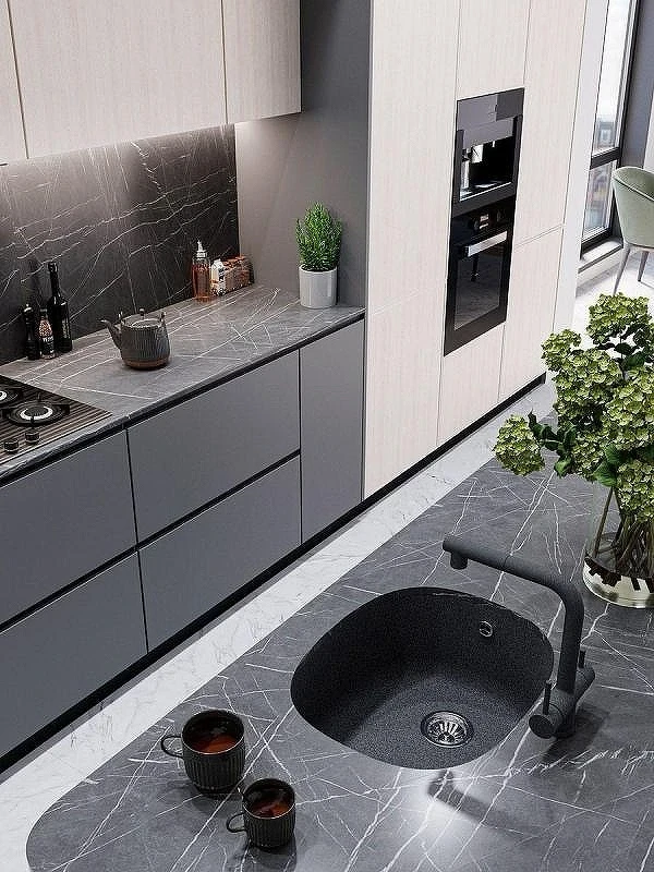 Кухонная мойка Emar Quartz 56 EMQ-1560.P цвет Антрацит