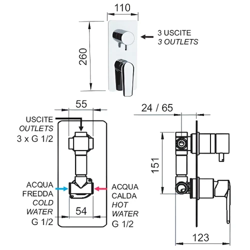 Смеситель для душа Remer Vanity V937 Хром латунь встраиваемый
