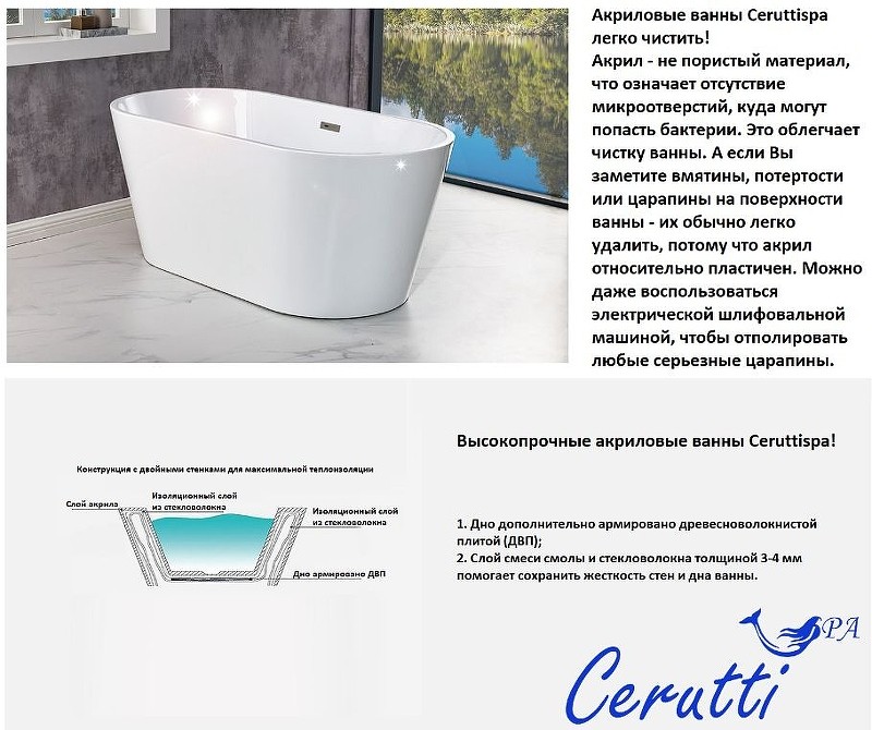Акриловая ванна Ceruttispa Mimi170III 170x80 СТ10503 без гидромассажа