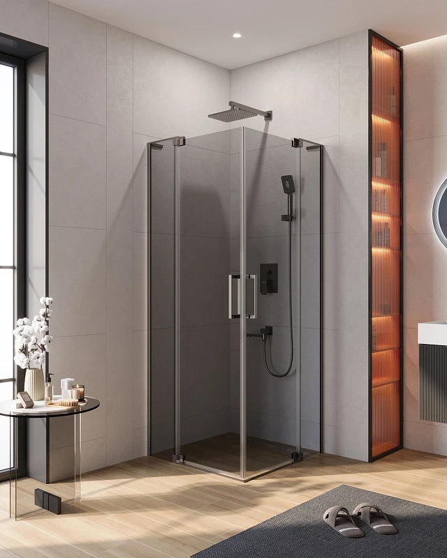 Душевой уголок Cezares Slider 80x80 SLIDER-A-2-70/80-GRIGIO-GM профиль Оружейная сталь стекло серое