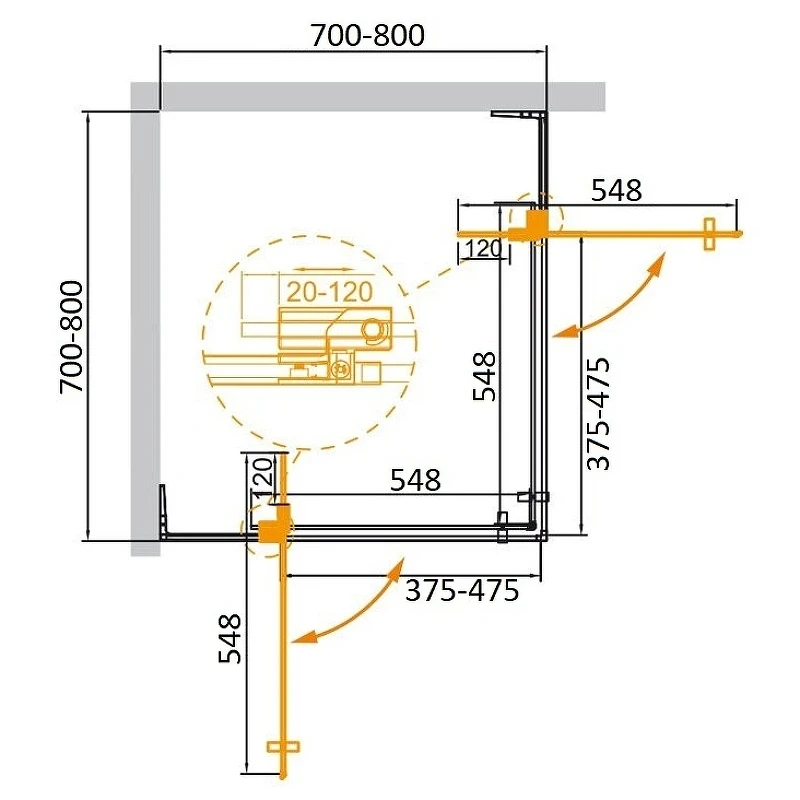 Душевой уголок Cezares Slider 80x80 SLIDER-A-2-70/80-GRIGIO-GM профиль Оружейная сталь стекло серое