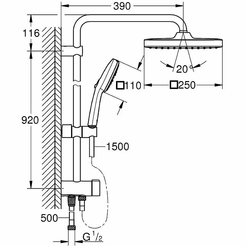 Душевая система Grohe Tempesta Cube 250 26694001 Хром латунь на стену
