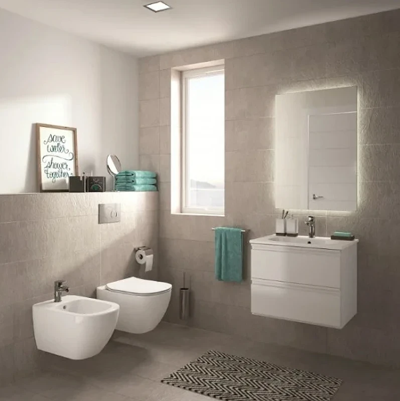 Комплект унитаза с инсталляцией Ideal Standard Tesi Aqua Blade TT00002/459AW с сиденьем Микролифт и Белой матовой клавишей смыва фарфор подвесной