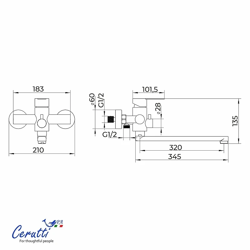 Смеситель для ванны Ceruttispa Овидио (Ovidio) VXLMB CT12086 12086 цвет Черный матовый