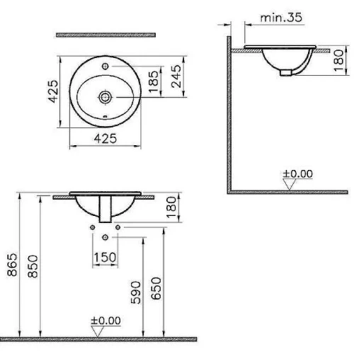 Раковина встраиваемая сверху Vitra S20 43 5466B003-0001 Белая