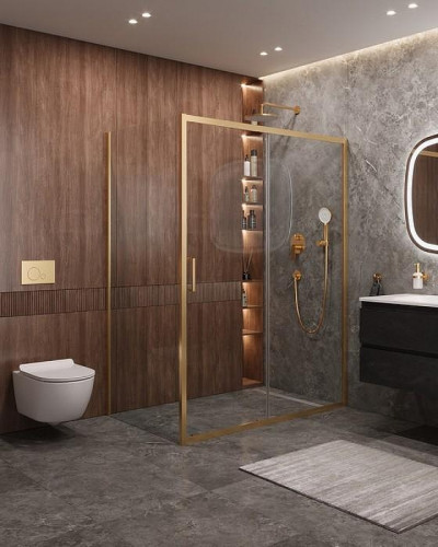 Душевой уголок Cezares Molveno 160x90 MOLVENO-AH-11-160/90-C-BORO-IV профиль Брашированное золото стекло прозрачное