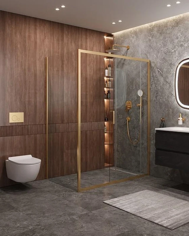 Душевой уголок Cezares Molveno 160x90 MOLVENO-AH-11-160/90-C-BORO-IV профиль Брашированное золото стекло прозрачное