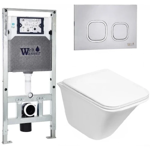 Комплект унитаза с инсталляцией WeltWasser AMBERG 506 ST + ROTBACH 004 GL-WT + AMBERG RD-MT CR 10000006921 цвет Белый глянцевый с сиденьем Микролифт и клавишей смыва цвет Хром матовый