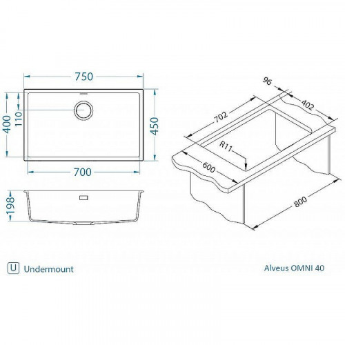Кухонная мойка Alveus Granital Omni 40 Beige G55 750x450x198 1150061 Бежевая