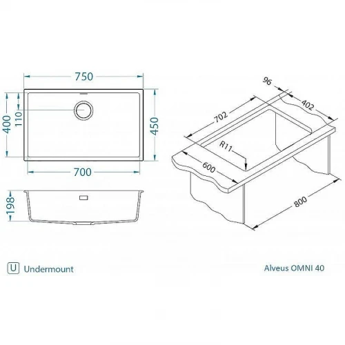 Кухонная мойка Alveus Granital Omni 40 Beige G55 750x450x198 1150061 Бежевая
