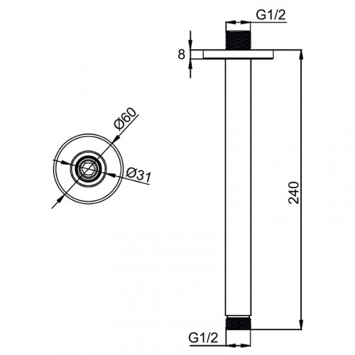 Кронштейн для верхнего душа Whitecross Y gunmetal Y1321GM Оружейная сталь латунь на потолок