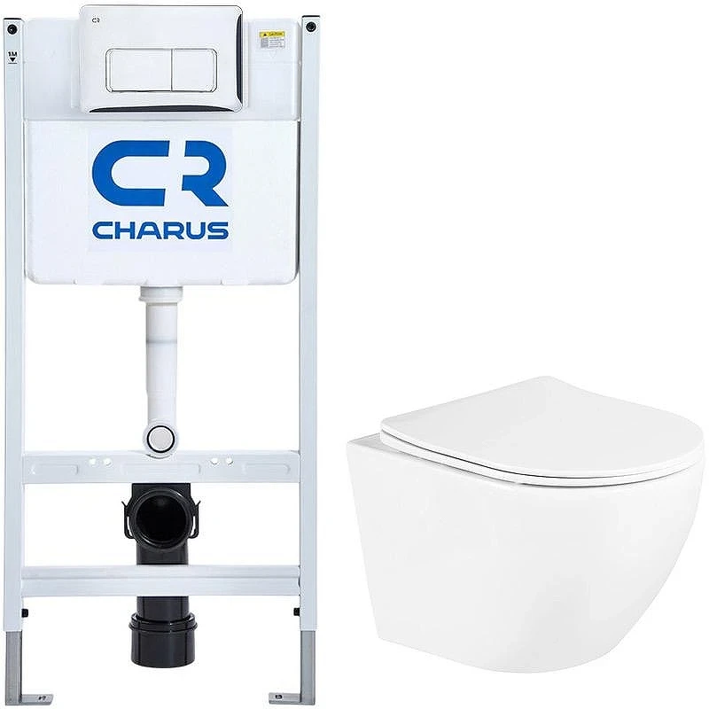 Комплект унитаза BelBagno Uno BB3105CHR/SC с инсталляцией Charus City CR.200.21.01 с сиденьем Микролифт и клавишей смыва Хром глянцевый