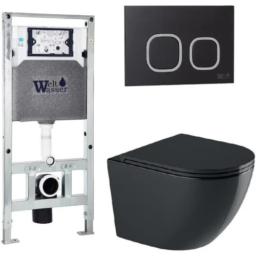 Комплект унитаза с инсталляцией WeltWasser AMBERG 506 ST + MERZBACH 041 XL MT-BL + AMBERG RD-BL 10000010943 цвет Черный матовый с сиденьем Микролифт и клавишей смыва цвет Черный