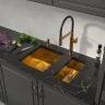 Кухонная мойка Reflexion Como 38 RX2038GD цвет Брашированное золото со смесителем Sancos Imola SC4010BG Золото брашированное Белый