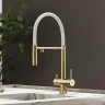 Кухонная мойка Reflexion Como 38 RX2038GD цвет Брашированное золото со смесителем Sancos Imola SC4010BG Золото брашированное Белый