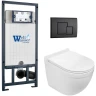 Комплект унитаза с инсталляцией WeltWasser MARBERG 507 + HEIMBACH 043 GL-WT + MAR 507 SE MT-BL 10000012168 цвет Белый глянцевый с сиденьем Микролифт и клавишей смыва цвет Черный матовый