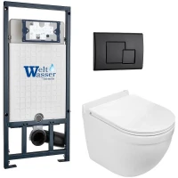 Комплект унитаза с инсталляцией WeltWasser MARBERG 507 + HEIMBACH 043 GL-WT + MAR 507 SE MT-BL 10000012168 цвет Белый глянцевый с сиденьем Микролифт и клавишей смыва цвет Черный матовый