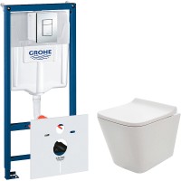 Комплект унитаза AQUAme AQM2004 с инсталляцией Grohe Rapid SL 38775001 с сиденьем Микролифт и клавишей смыва Хром фаянс подвесной