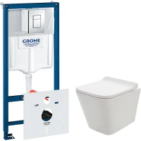 Комплект унитаза AQUAme AQM2004 с инсталляцией Grohe Rapid SL 38775001 с сиденьем Микролифт и клавишей смыва Хром фаянс подвесной