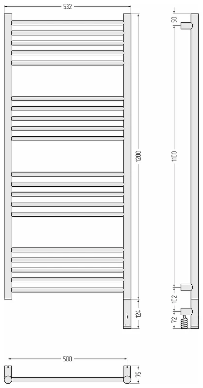 Электрический полотенцесушитель Сунержа Богема 3.1 прямая 120x50 15-6005-1250 цвет Тёмный титан муар