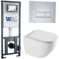 Комплект унитаза с инсталляцией WeltWasser MARBERG 410 + MERZBACH 043 XL GL-WT + MAR 410 SE-CR 10000013803 цвет Белый глянцевый с сиденьем Микролифт и клавишей смыва цвет Хром