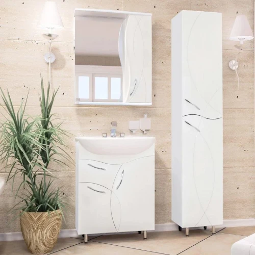 Зеркало со шкафом Style Line Амелия 65 с подсветкой Белый глянец МДФ / ЛДСП, стекло