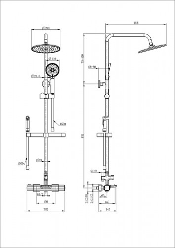 Душевая система Wonzon & Woghand WW-C3017-A1-MB с термостатом цвет Черный матовый