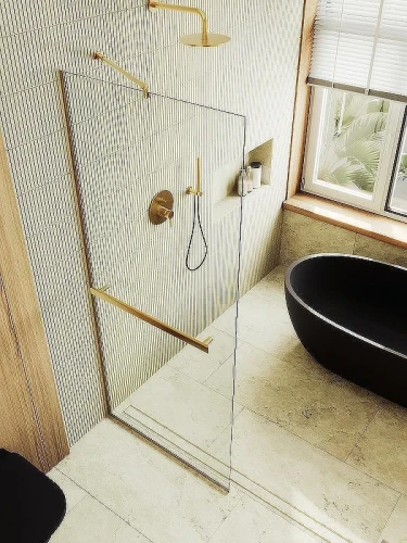Душевая перегородка Maybah Glass MGD-726-3у 790x1950 в узком профиле Золото стекло прозрачное