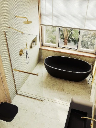 Душевая перегородка Maybah Glass MGD-726-3у 790x1950 в узком профиле Золото стекло прозрачное