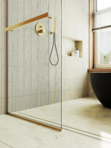 Душевая перегородка Maybah Glass MGD-726-3у 790x1950 в узком профиле Золото стекло прозрачное